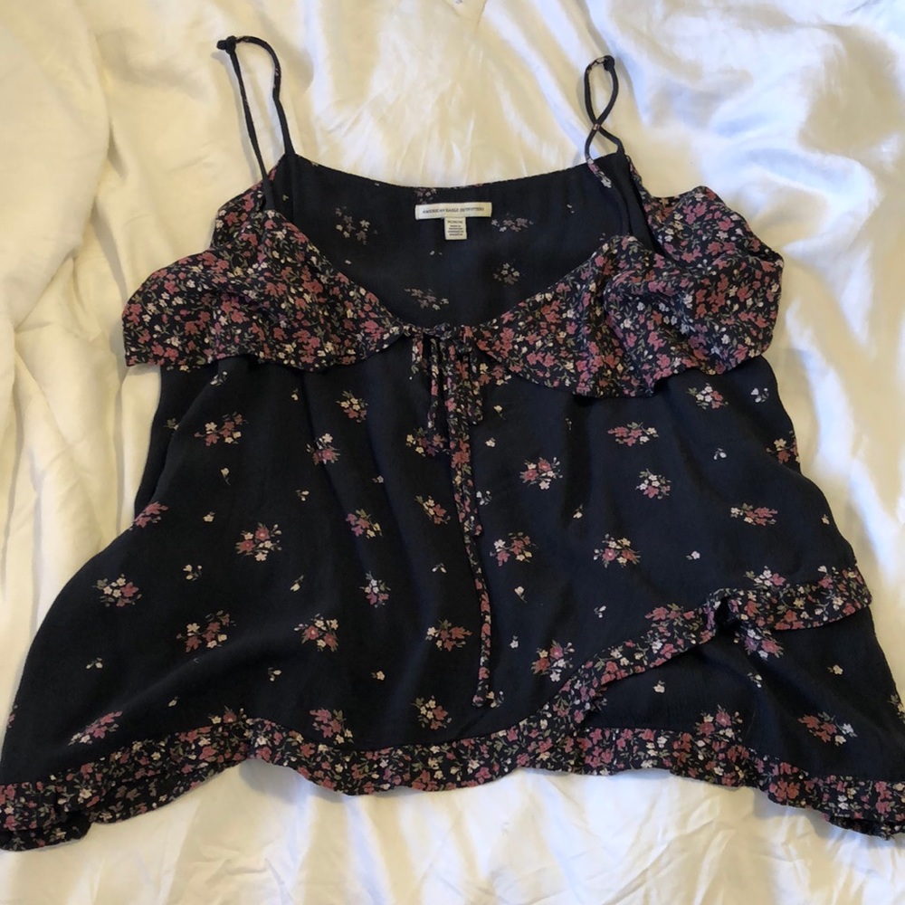 American Eagle black floral tank top